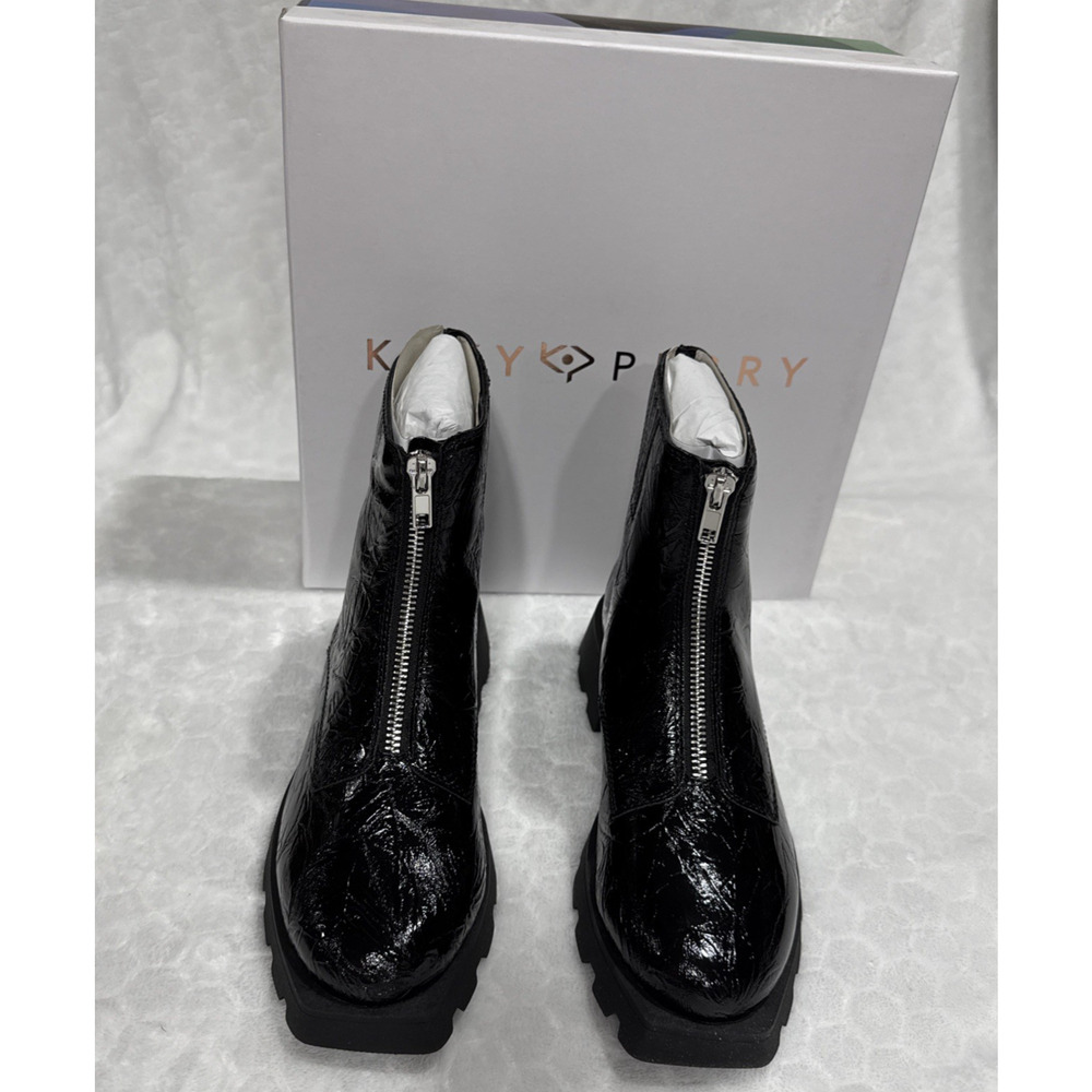 Katy Perry Combat Ankle Boots Black Floral Embossed Zip Up Chunky Womens Size 5